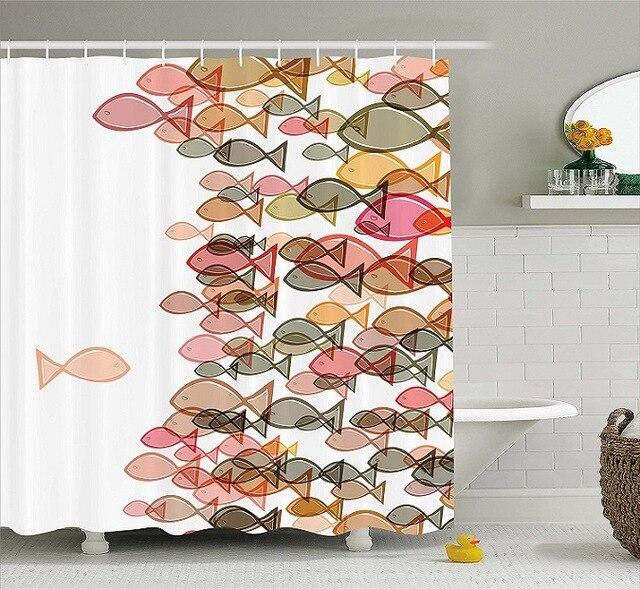 Koraalkleurig Douchegordijn met Vissen Patroon