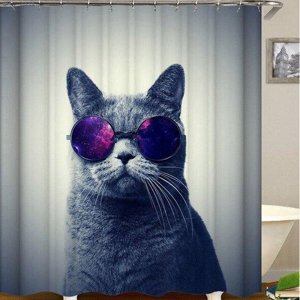 Douchegordijn met coole kat en zonnebril