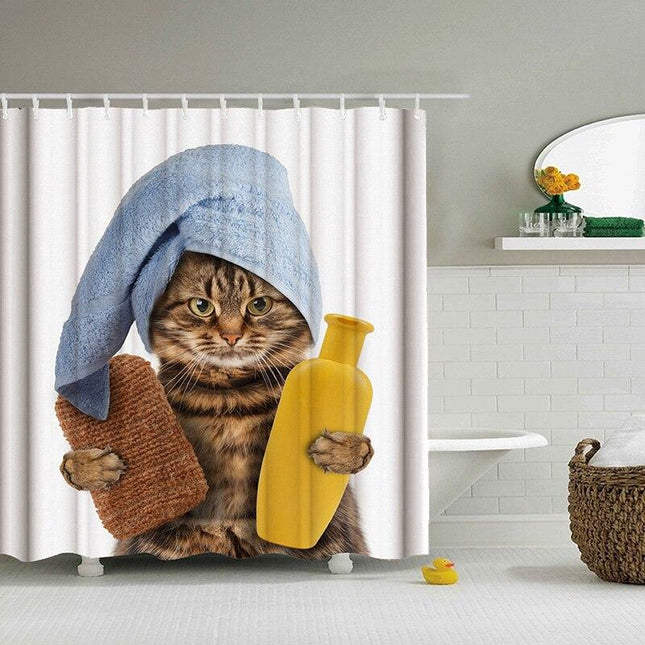 Grappig douchegordijn met badende kat
