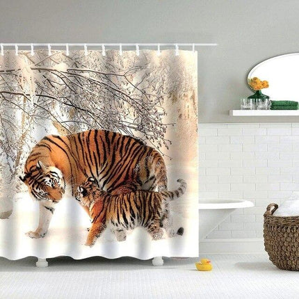 Douchegordijn met tijgerfamilie in sneeuw