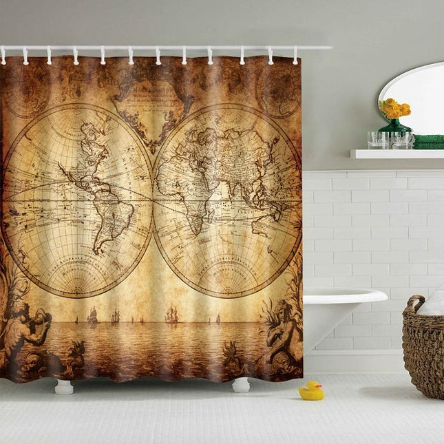 Douchegordijn met vintage wereldkaart design