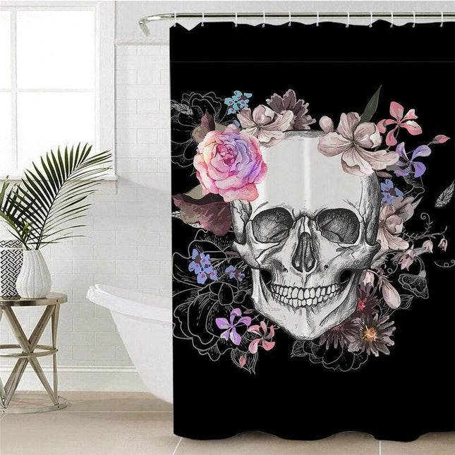 Gothic douchegordijn met schedel en bloemen
