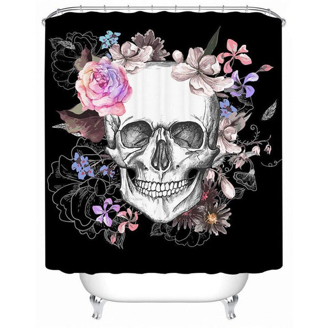 Gothic douchegordijn met schedel en bloemen