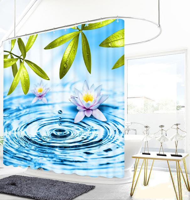 Douchegordijn met waterlelie en waterdruppels