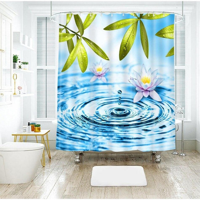 Douchegordijn met waterlelie en waterdruppels
