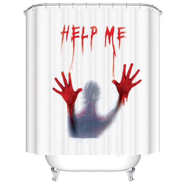 Horror douchegordijn met 'Help Me' tekst