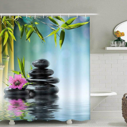 Zen douchegordijn met bamboe en stenen