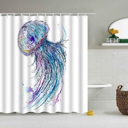 Waterverf douchegordijn met een kwal