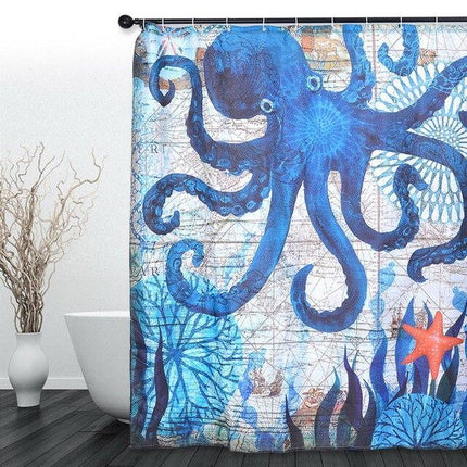 Douchegordijn met blauwe octopus print