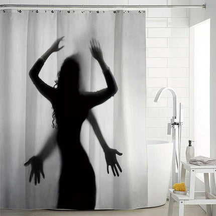 Griezelig douchegordijn met enge schaduw