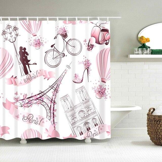 Design douchegordijn met roze Parijs print
