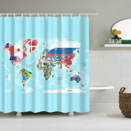 Douchegordijn met wereldkaart en vlaggen