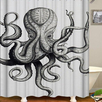 Douchegordijn met vintage octopus print