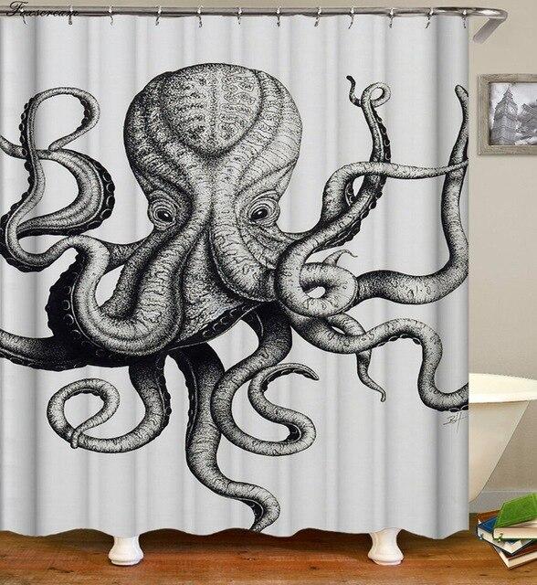 Douchegordijn met vintage octopus print
