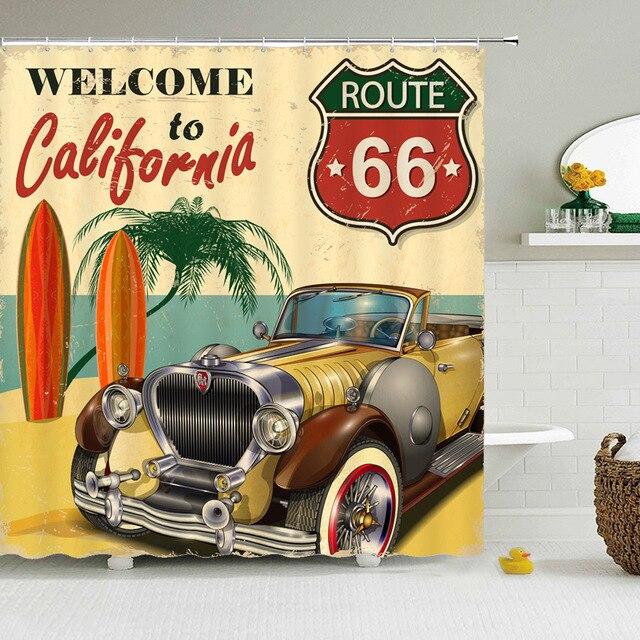 Douchegordijn met retro Route 66 print