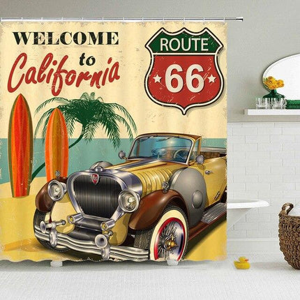 Douchegordijn met retro Route 66 print