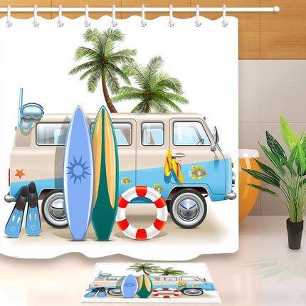 Douchegordijn met strand en surfbus