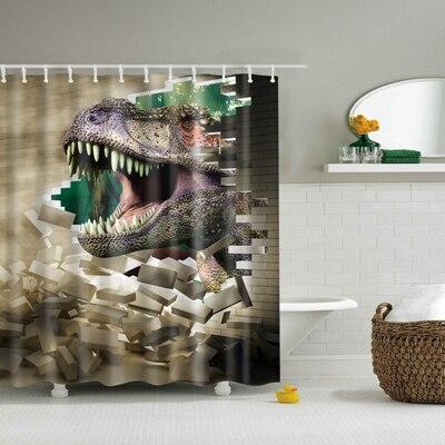 Douchegordijn Dinosaurus T-Rex Muurdoorbraak