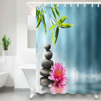 Blauw zen douchegordijn met stenen